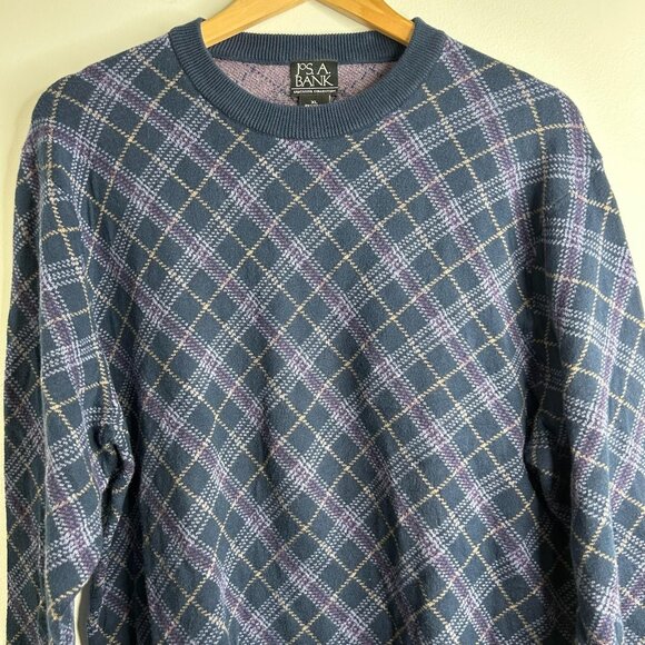 Jos A Bank Sweater Mens XL Blue Argyle Crewneck Pullover Executive Granpacore - Picture 2 of 8